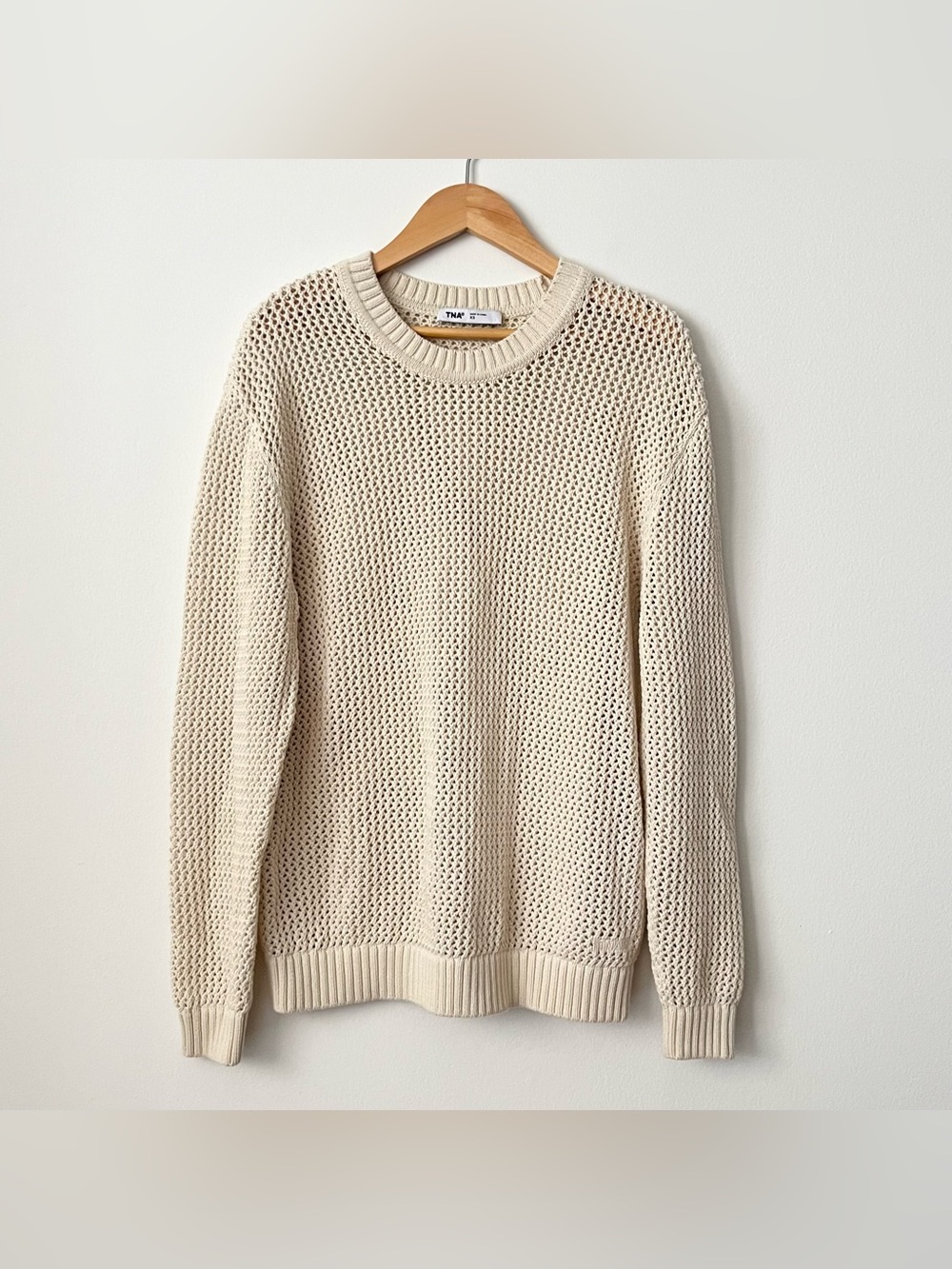 Tna Aritzia Women's Open Knit Crochet Sweater Ivory XS Organic Cotton Boho